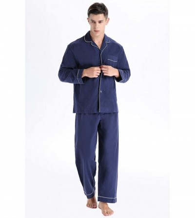 Sleep Sets Men's Cotton Long Sleeve Pajamas- 100% Cotton Pajama Set - Navy - CO18IRN9K2N $46.79