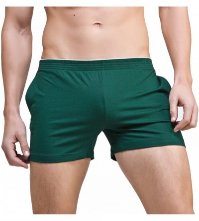 Sleep Bottoms Men's Solid Cotton Sleep Bottoms Fashion Simple Active Shorts - Green - C8124OSF019 $15.38