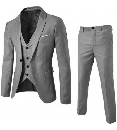 Sleep Tops Men's 3 Piece Suit Blazer Slim Fit One Button Notch Lapel Dress Business Wedding Party Jacket Vest Pants Set Gray ...