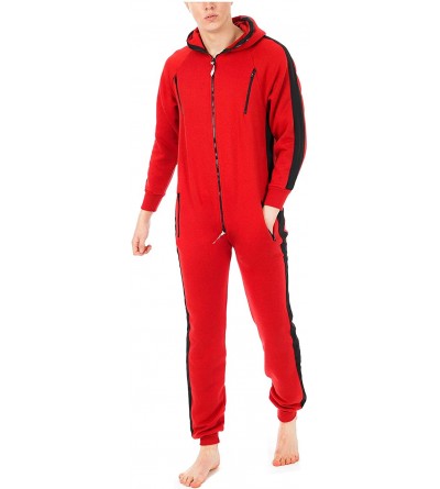 Sleep Sets Mens Onesie Adult Hooded Jumpsuit Unisex One Piece Non Footed Pajamas - A3-red/ Black - C1192W06Z37 $56.57