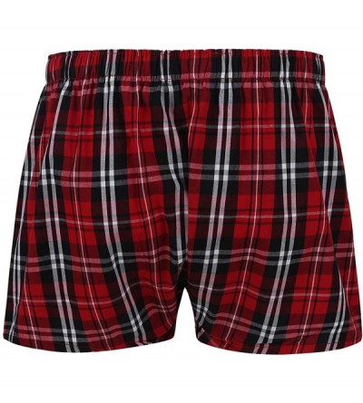 Boxers Men's Cotton Woven Boxer Shorts Classic Fit Plaid Underwear Sleepwear with Button Fly - Red - C318TWZKKQU $26.68