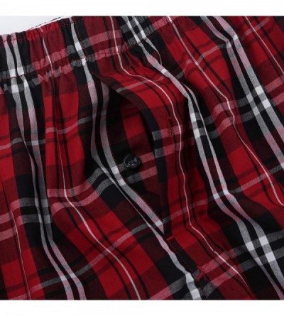 Boxers Men's Cotton Woven Boxer Shorts Classic Fit Plaid Underwear Sleepwear with Button Fly - Red - C318TWZKKQU $26.68