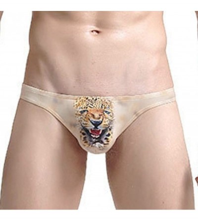 Briefs Mens Sexy Underwear- Animal Wolf Comfy Brief T Back Thong - Yellow - CT1895QEXWS $11.11