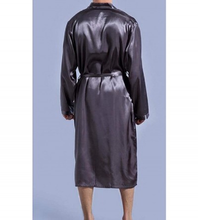 Robes Men Satin Long Sleeve Bathrobe Belt Big & Tall Sleepwear Robe - Grey - CC18T2ZKKN0 $24.04