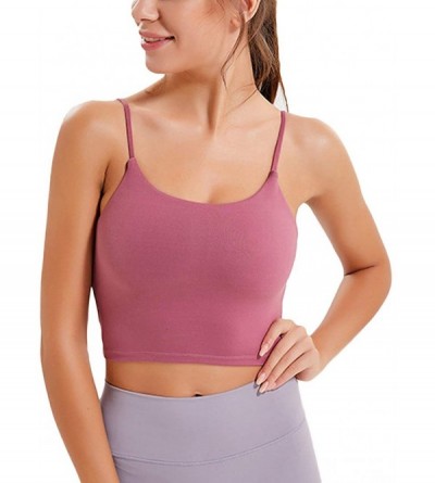 Bras Women's Padded Sports Bra Solid Color Crop Top Camisole Shirt Yoga Vest Tank Tops - Fuchsia - CN18UKGED0H $41.39