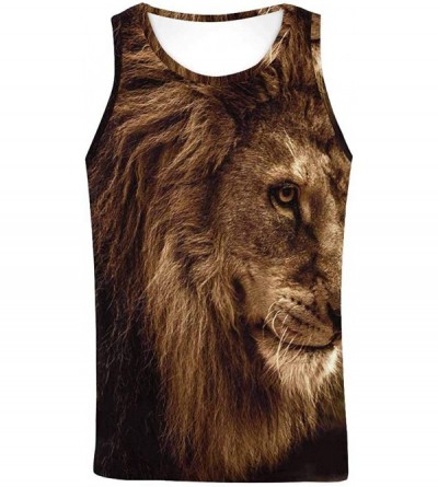 Undershirts Men's Muscle Gym Workout Training Sleeveless Tank Top Lion Against Stormy Sky - Multi1 - CH19D0KOAD4 $33.48