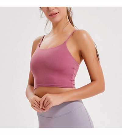 Bras Women's Padded Sports Bra Solid Color Crop Top Camisole Shirt Yoga Vest Tank Tops - Fuchsia - CN18UKGED0H $22.79