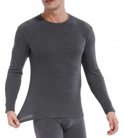 Thermal Underwear Men's 2-Pack Thermal Long Sleeve Undershirt Waffle Knit Soft Comfy Crew Neck Top Underwear - Navy + Dark Gr...
