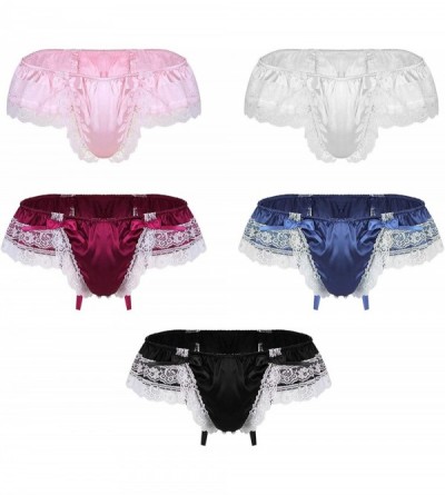 G-Strings & Thongs Men Sexy Pantsies Shiny Lingerie Night Sissy Underwear Layers Lace Back Bowknot String Homme Thongs Underp...