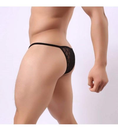G-Strings & Thongs Men's Sexy Pouch Thongs Erotic Lace Briefs Hollow Out Underpants Gay Club Bar - C318XI3I480 $9.91