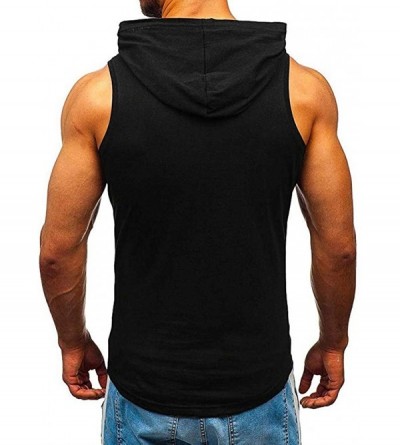 Undershirts Men's Workout Hooded Tank Tops Bodybuilding Muscle Cut Off T Shirt Sleeveless Gym Hoodies - Black D - CR194EAR53Q...