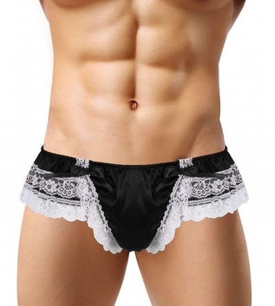 G-Strings & Thongs Mens Sissy Satin Floral Lace Skirted Panties Maid Crossdress Underwear Thongs - Black - CW19C74NGNU $22.51