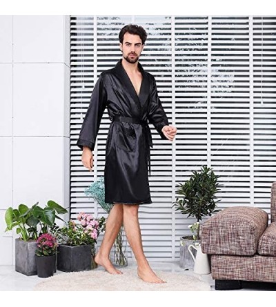 Robes Men Black Satin Silk Summer Sleepwear Japanese Kimono Yukata Knee Length Bathrobes - Style B - CZ197WLO9SY $36.74