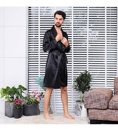 Robes Men Black Satin Silk Summer Sleepwear Japanese Kimono Yukata Knee Length Bathrobes - Style B - CZ197WLO9SY $36.74