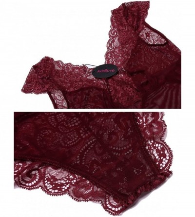 Baby Dolls & Chemises Lingerie for Women Teddy Lingerie One Piece Babydoll Mini Bodysuit - Dark Red 1 - C818Y69K3UU $11.76