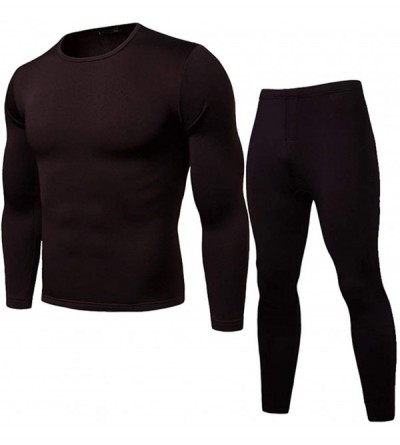 Thermal Underwear Mens Autumn Winter Compression Tops Long Pants Set - Brown - CR192K42DEX $52.79