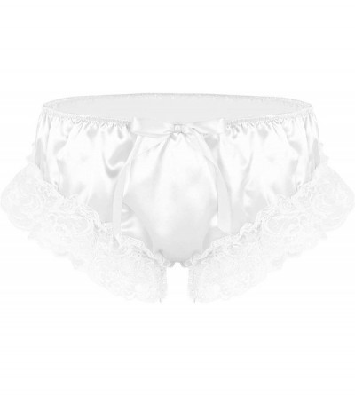 Briefs Men's Sissy Panty Frilly Ruffles Satin Bikini Briefs Crossdress Underwear - White - CD18M4DYT5U $16.13