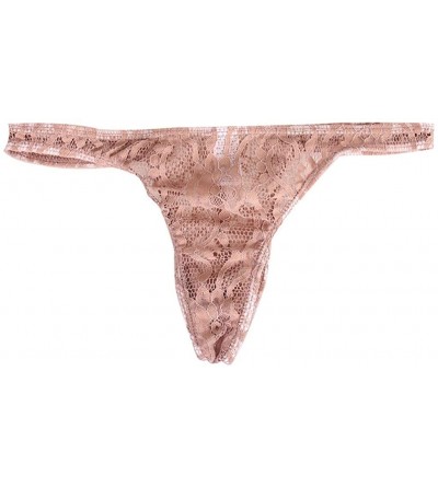 Briefs Men's Sexy Jockstrap Lace Mesh Briefs Low Rise Bikini Comfort Soft Breathable See Through Pouch Underwear - Brown - CI...