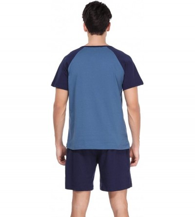 Sleep Sets Mens Pajamas Shorts Set Summer Sleepwear Cotton Short Sleeve Lounge PJ Set-S-XXL - A Gray Blue - C118QMRS750 $31.61