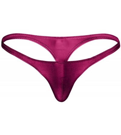 G-Strings & Thongs Sexy Men's Spandex Low Rise Bikini Briefs Backless Thong Jockstraps Underwear - Wine Red - C318EIHQ7RG $30.12