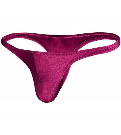 G-Strings & Thongs Sexy Men's Spandex Low Rise Bikini Briefs Backless Thong Jockstraps Underwear - Wine Red - C318EIHQ7RG $17.60