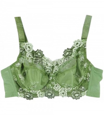 Bras Women Embroidery Full Figure Bralette Floral Print Plus Size Everyday Bra - Green - CS18H9A95KY $29.27