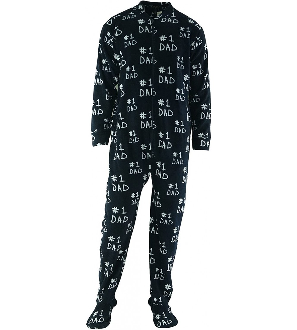 Sleep Sets Men's Sleepwear- Novelty Print Fleece Footie Pajamas - Blue - CS11N17G2O9 $34.49