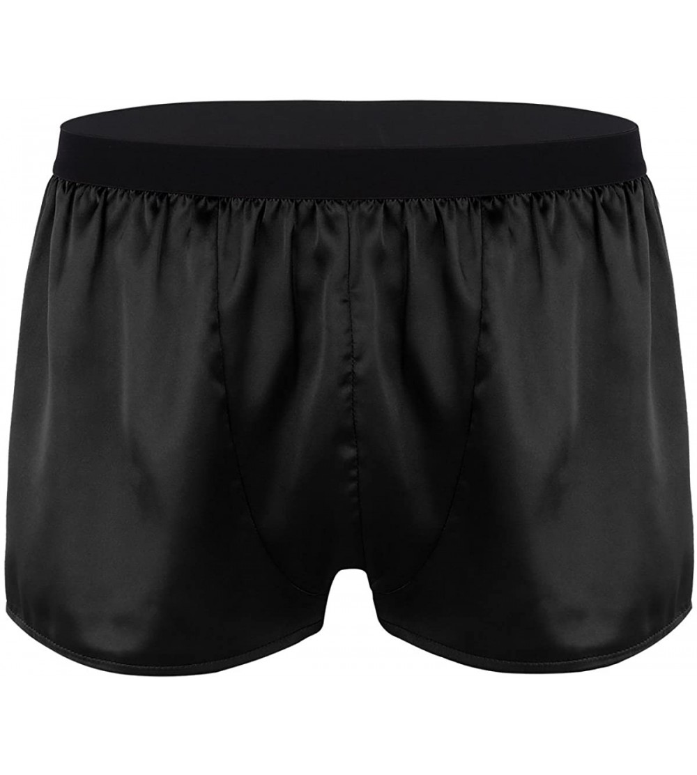 Boxer Briefs Men's Silk Shorts Frilly Satin Trunk Boxer Briefs Loose Crossdress Underwear - Black - CB18GNYC5QO $13.76