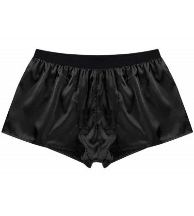 Boxer Briefs Men's Silk Shorts Frilly Satin Trunk Boxer Briefs Loose Crossdress Underwear - Black - CB18GNYC5QO $13.76