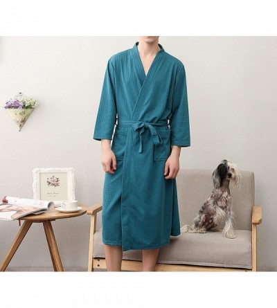 Robes Summer Bathrobe Sleepwear Autumn Casual Robes Men Cotton Three Quarter Sleeve Nightgown Male Kimono Sleep Gown - Hot Pi...