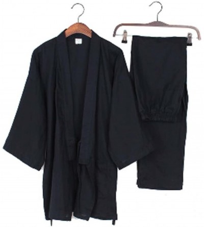 Sleep Sets Men's Kimono Loose Breathable Cotton Double Gauze Pajamas Suit Yukata Tracksuit- Asian L - CK18W96EH9M $30.67