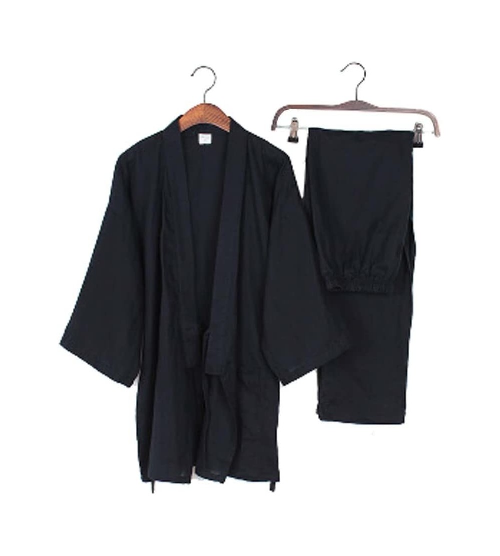 Sleep Sets Men's Kimono Loose Breathable Cotton Double Gauze Pajamas Suit Yukata Tracksuit- Asian L - CK18W96EH9M $30.67