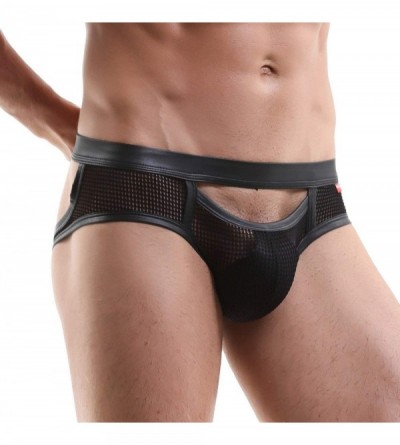 G-Strings & Thongs Men Underwear Jockss Exposed Hip Hollow Out Sexy Thongs Big Pouch Strings Cueca Sissy Panties - Blue - CM1...