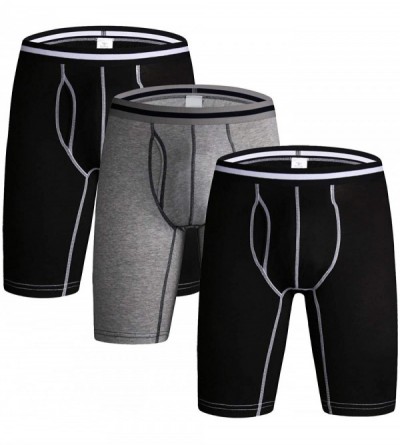 Boxer Briefs Men's Underwear Performance Long Soft Stretch Cotton Boxer Briefs 3 Pack - Grey+2 Black - C818NM23HA7 $46.62