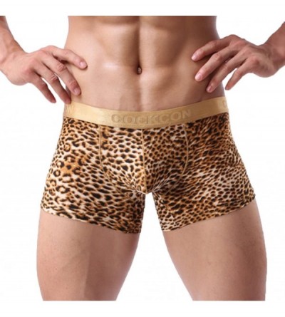 Boxer Briefs Mens Fashion Sexy Leopard Print U Convex Pouch Boxer Brief Underwear - 2 Pack Yellow&black - CA18K6Q584X $19.39