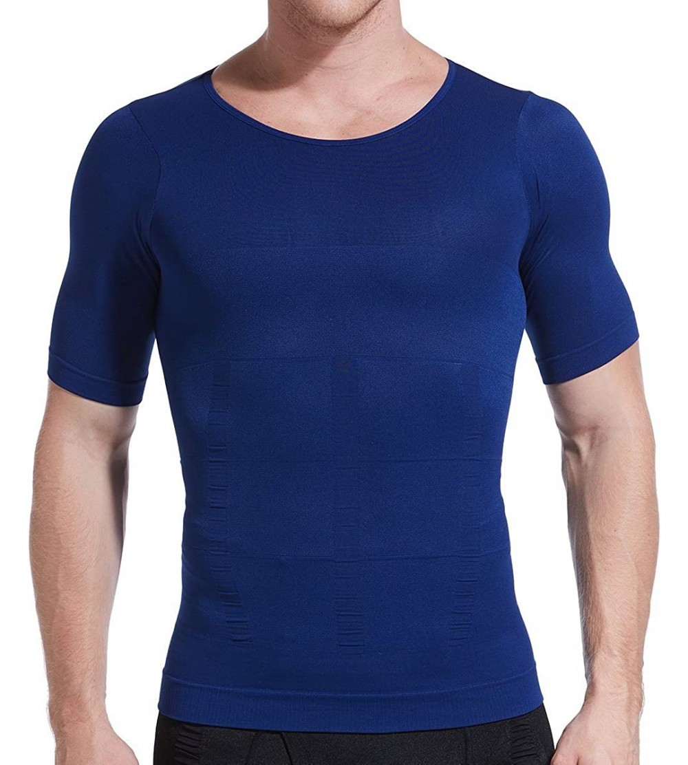 Shapewear Slim Mens Slimming Body Shaper Shirt Tummy Waist Abs Abdomen Slim - Blue - CU17XE65ZN0 $39.43
