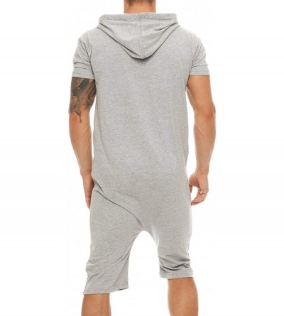 Sleep Sets Men's Fashion Hooded Pajamas Sportswear Jumpsuit Romper - Grey - CE18SR58ZIG $20.67