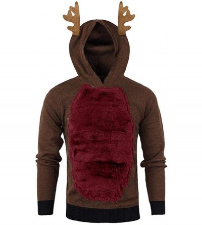 Shapewear Men Autumn Winter Xmas Hoody Reindeer Feather Hooded Christmas Fleece 3D Tops - Wine B - CX193M3IDIA $41.12
