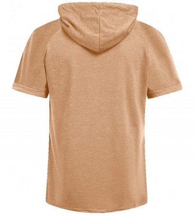 Undershirts Autumn Long Sleeve Plaid Hoodie Hooded Sweatshirt Top Tee Outwear BlouseMen - 04 Khaki - CJ18RX2K5LQ $20.08