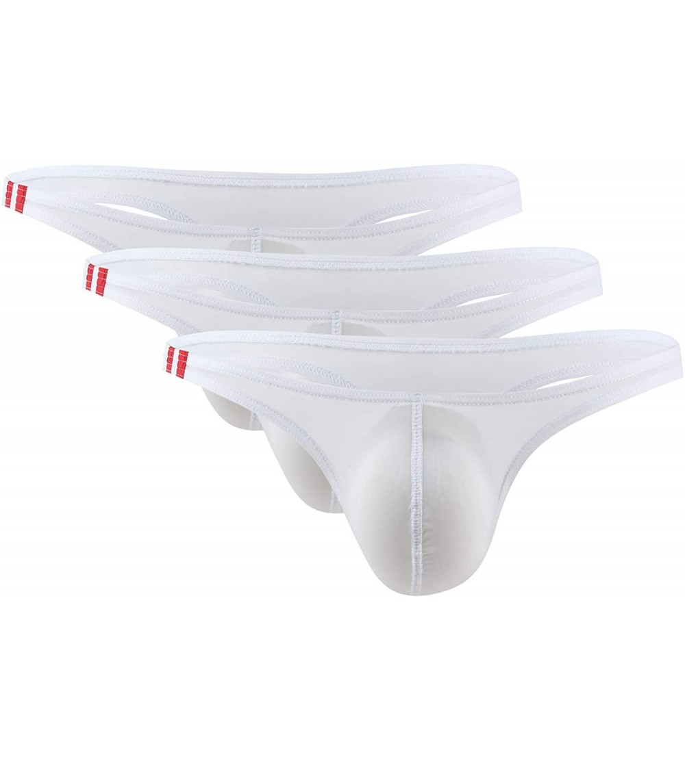 Briefs Men's Thongs Underwear Low Waist Ice Silk Briefs Bikini Bulge Enhancing - White02 - C518UXG0T3K $16.10