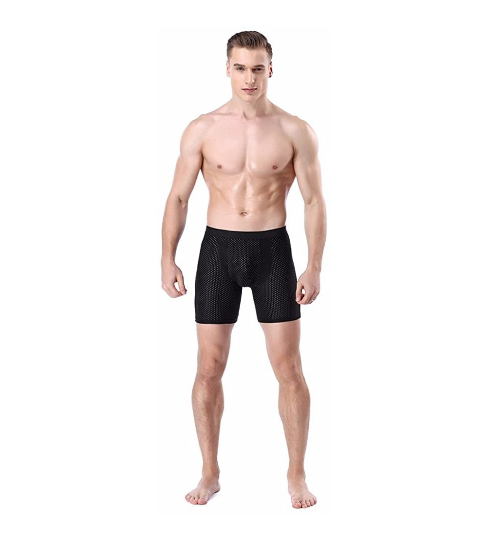 Boxer Briefs Men Fashion Sports Underwear Long Ice Silk Mesh Breathable Boxer Briefs Running Wear-Resistant Legs Underpants -...