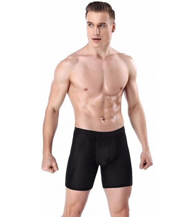 Boxer Briefs Men Fashion Sports Underwear Long Ice Silk Mesh Breathable Boxer Briefs Running Wear-Resistant Legs Underpants -...