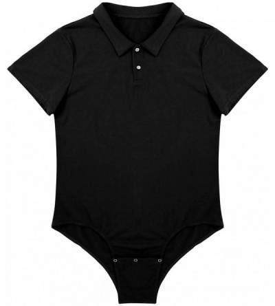 Briefs Mens Short Sleeve Button Down Shirt Bodysuit One Piece Open Press Button Crotch Jumpsuit - Black - C618T3YA9XO $26.25