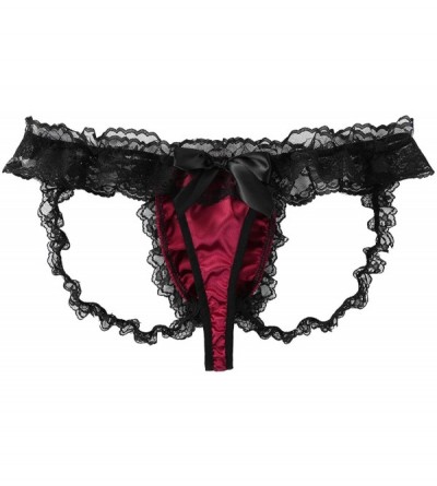 G-Strings & Thongs Mens Satin Lace Sissy Pouch Jockstraps Open Butt Bikini Briefs Thong Lingerie Underwear - Burgundy - C919E...