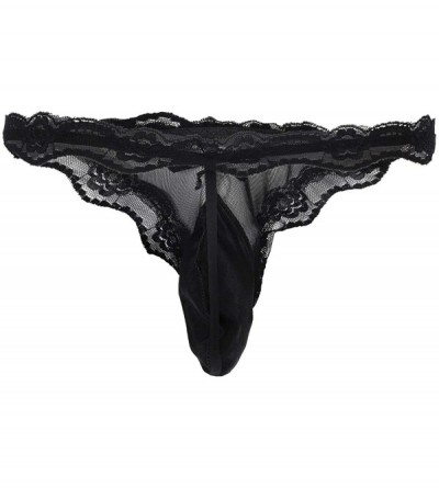 G-Strings & Thongs Mens Lingerie Lace Sissy Pouch Panties Underwear Crossdress Bikini Briefs Thongs G String T Back - Black &...