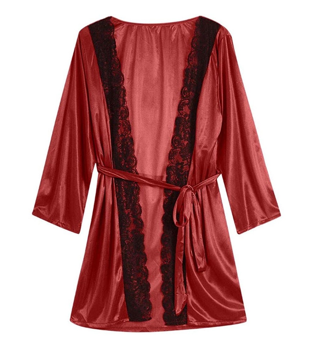 Baby Dolls & Chemises Sexy Ladies lace Underwear Pajamas Belt Home Casual Nightgown - Red - CH1992OXULT $18.82