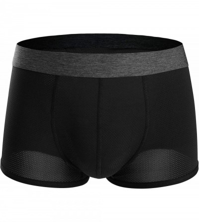 Boxer Briefs Men's Silky Boxer Briefs Short Leg Mesh Breathable Underwear - Black - CM1982XSOM6 $23.59