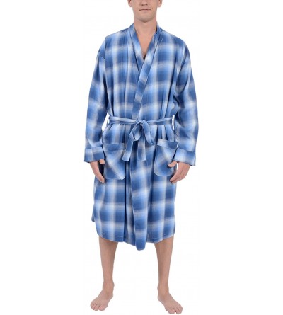 Robes Platinum Sleepwear Men's Woven Flannel Robe - Blue - CG187I9UUZN $29.57