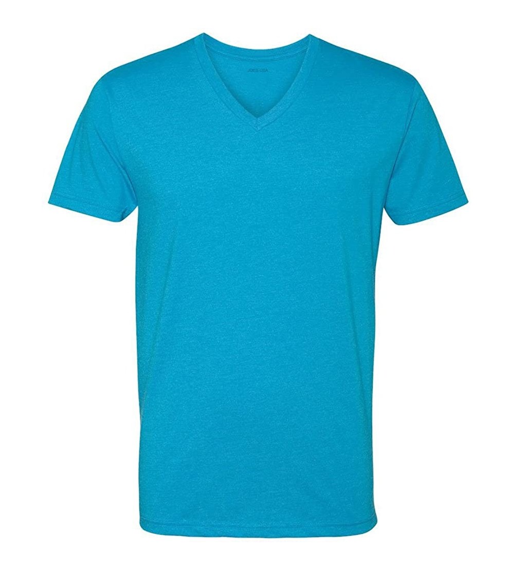 Undershirts Men's Fitted CVC V-Neck Tee - Turquoise - CI180AO5QKC $13.65