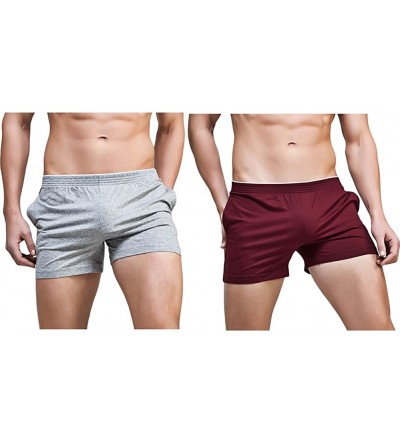Sleep Bottoms Men's Pocket Running Workout Gym Active Shorts Lounge Sleep Bottoms - 2 Pack-grey+wine Red - CJ17XE206YU $24.05